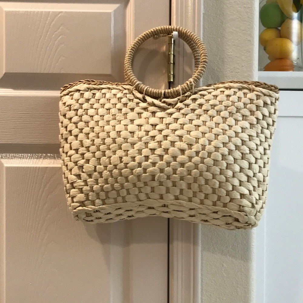 Woven Straw Tote Bag - Cream
